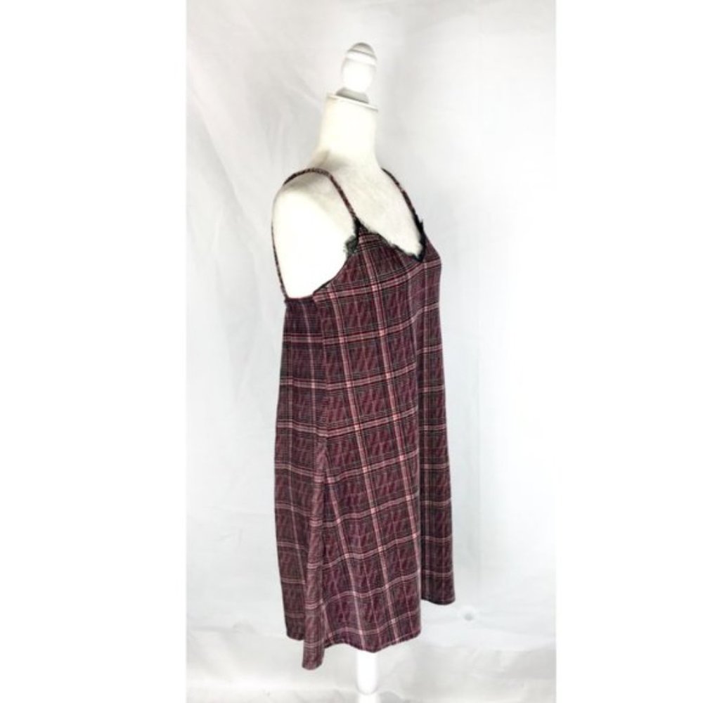 Hummingbird Womens Plaid Stretch Velvet Lace Trim Short Dress Size S - Picture 2 of 7